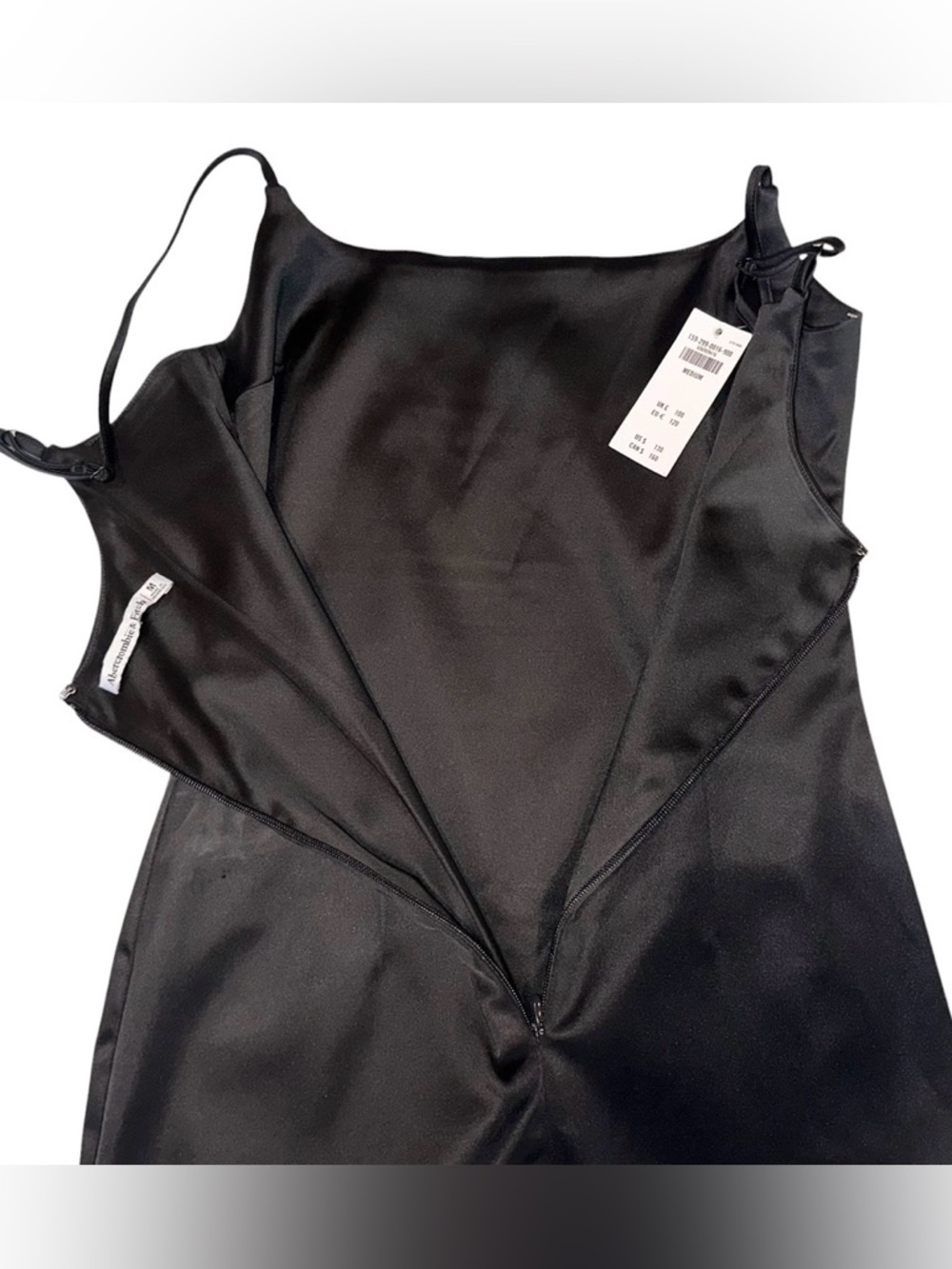 NWT Abercrombie & Fitch Slip Dress Black Satin Spaghetti Strap Cocktail Midi Med - Picture 5 of 11